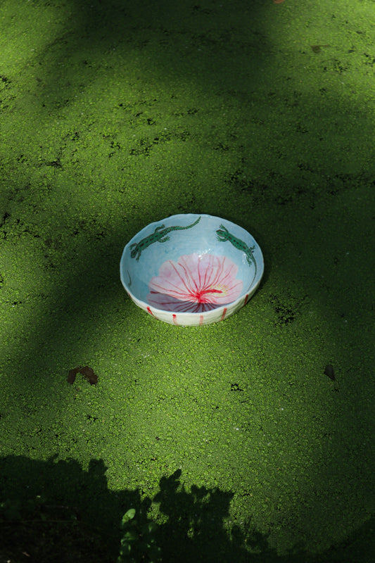 saladier hibiscus et lézards